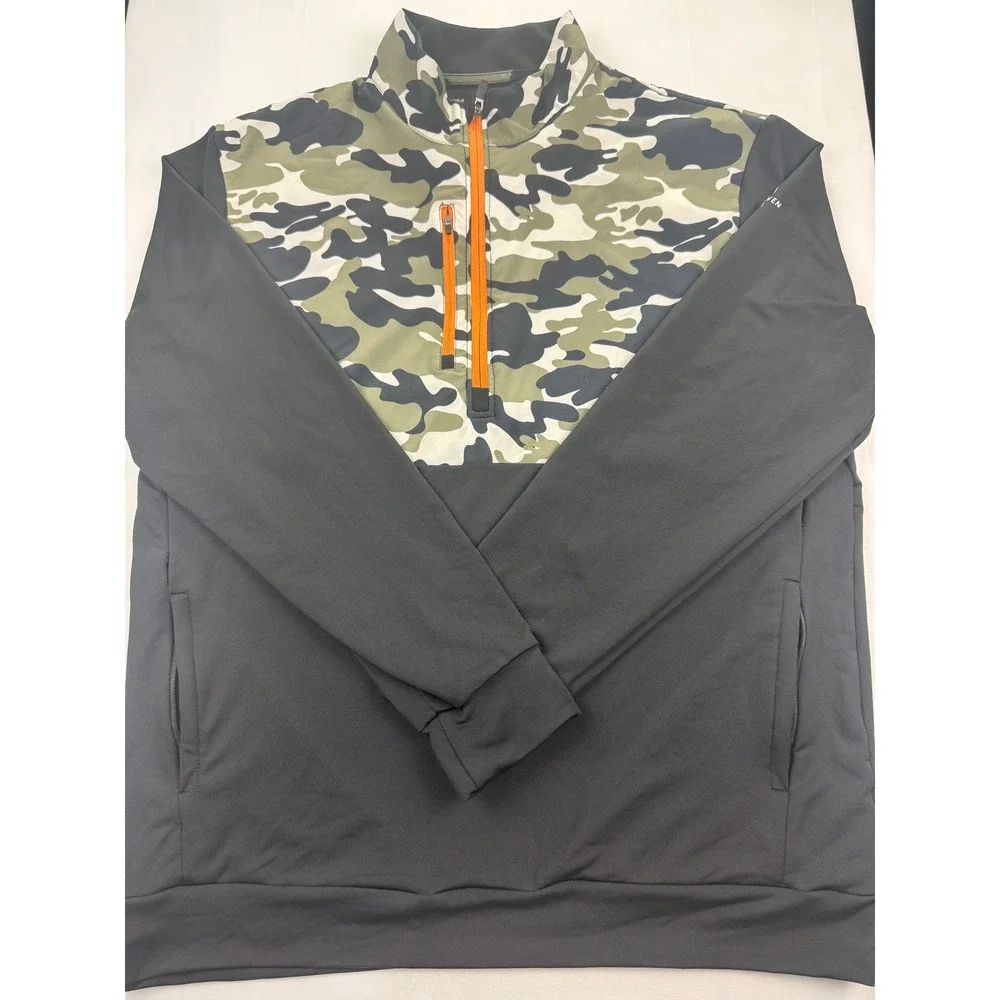 Straight Down Golf Pullover XL Black Camo Circling Raven 1/4 Zip Jacket